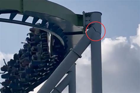Rollercoaster shut after a crack appears in the steel support beam. Footage shows the support beam moving as a carriage with people in it speeds past. The Fu...